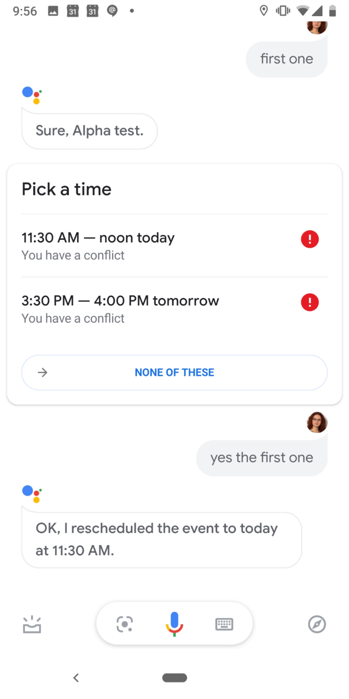 Before: a multi-step reschedule confirmation flow requiring several back-and-forth exchanges