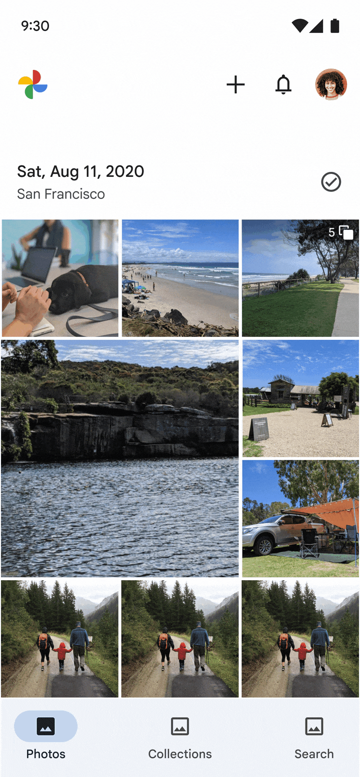 Original animated auto-expand Photos backup interaction with pronounced icon rotation